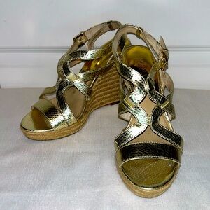 MICHAEL Michael Kors Gold Snake-Effect Wedge Espadrilles